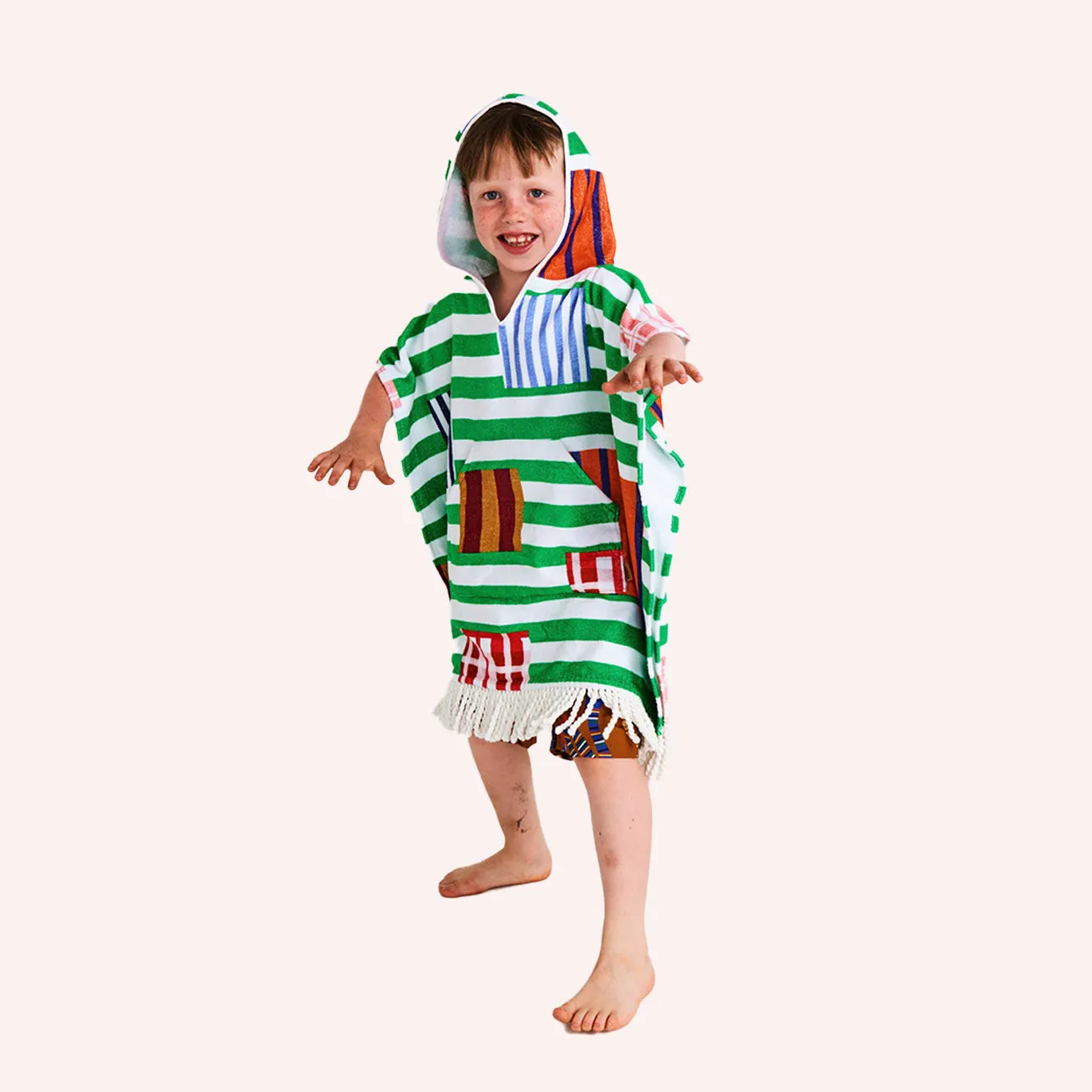 Printed Kids Terry Poncho - Stripe On Stripe