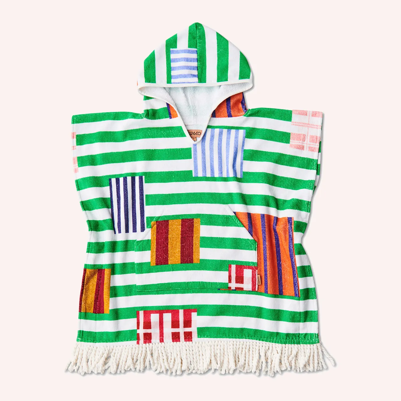 Printed Kids Terry Poncho - Stripe On Stripe