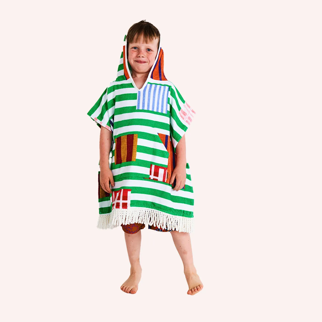 Printed Kids Terry Poncho - Stripe On Stripe