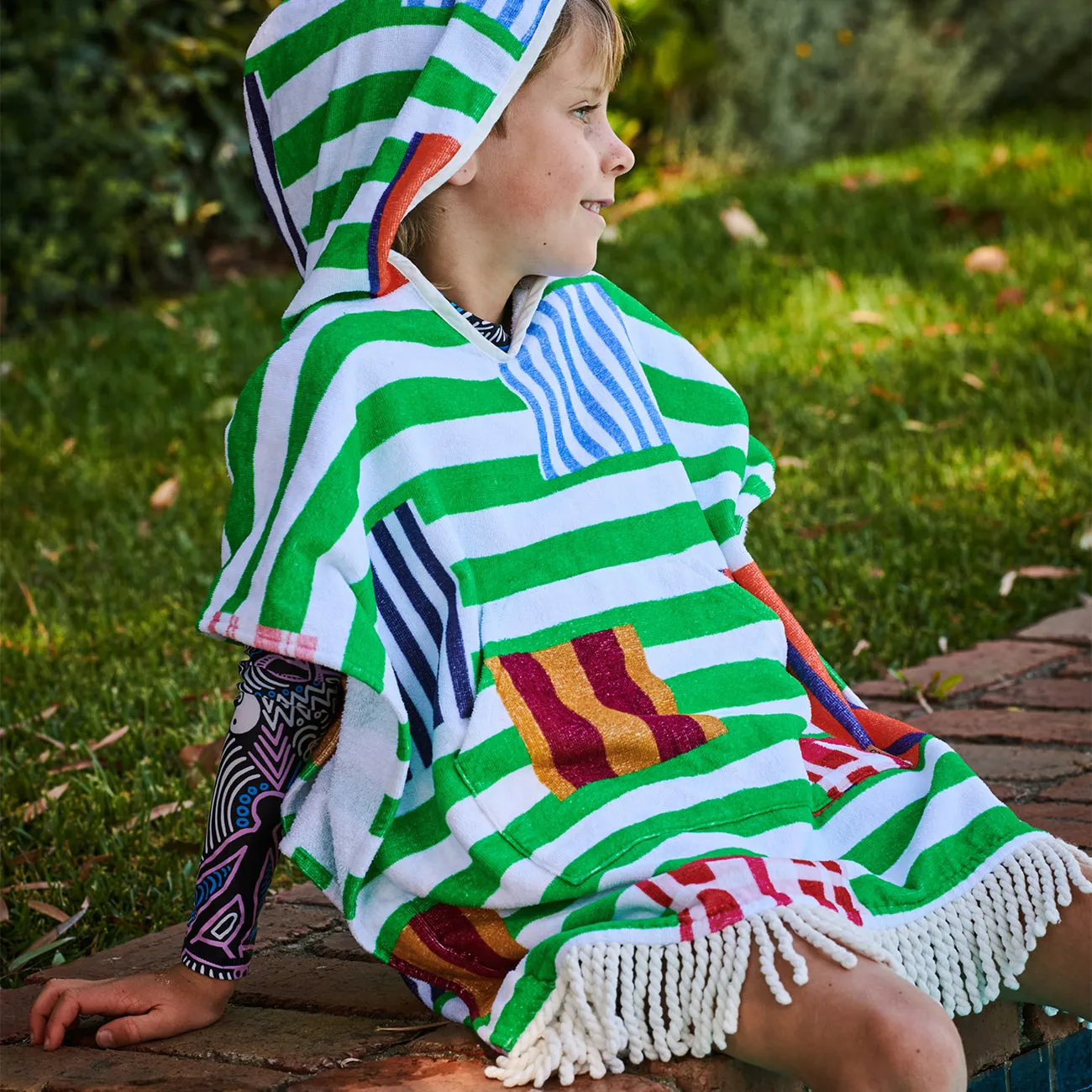 Printed Kids Terry Poncho - Stripe On Stripe