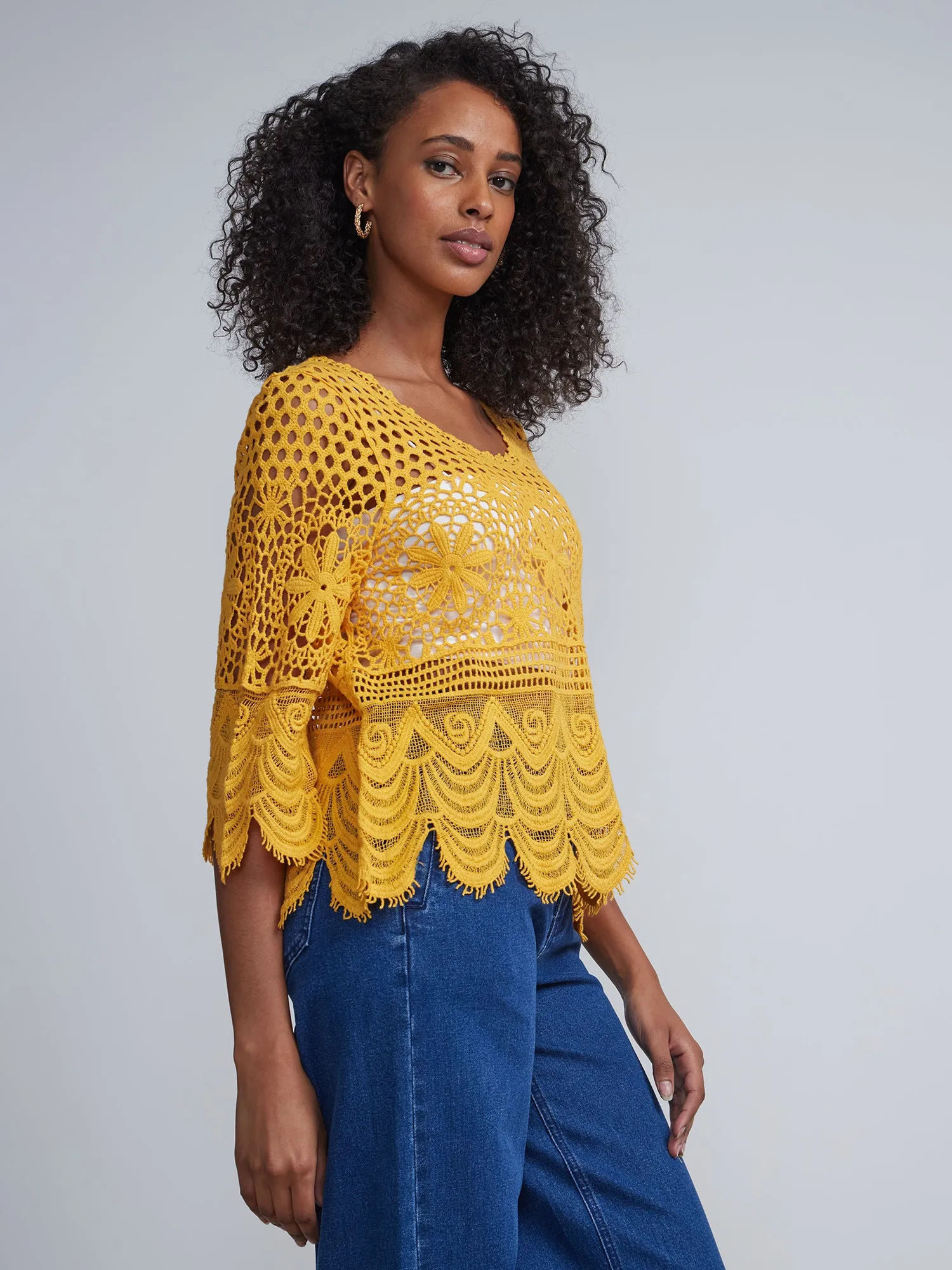 Quarter Sleeve Crochet Top