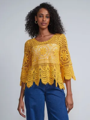Quarter Sleeve Crochet Top