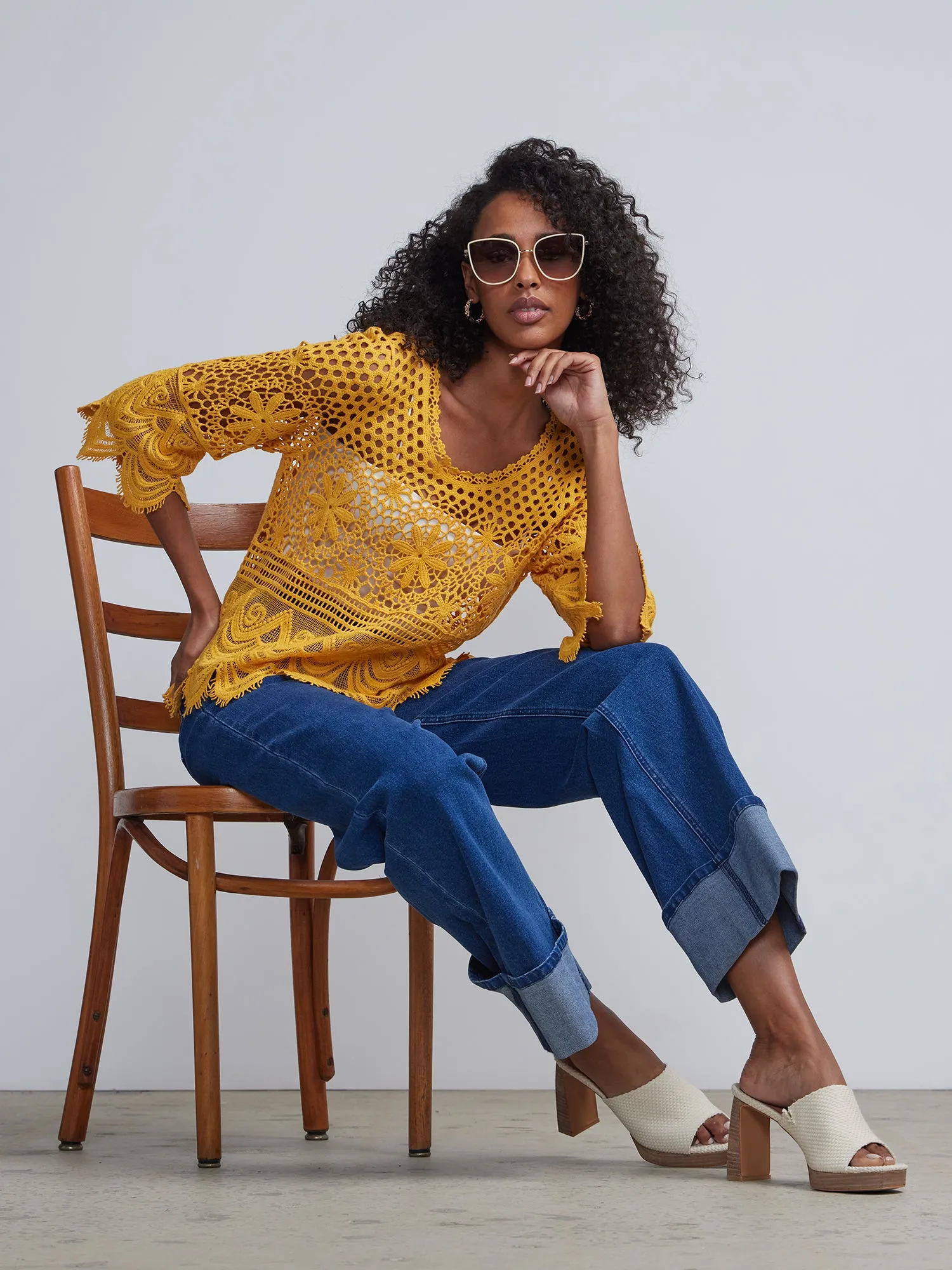 Quarter Sleeve Crochet Top