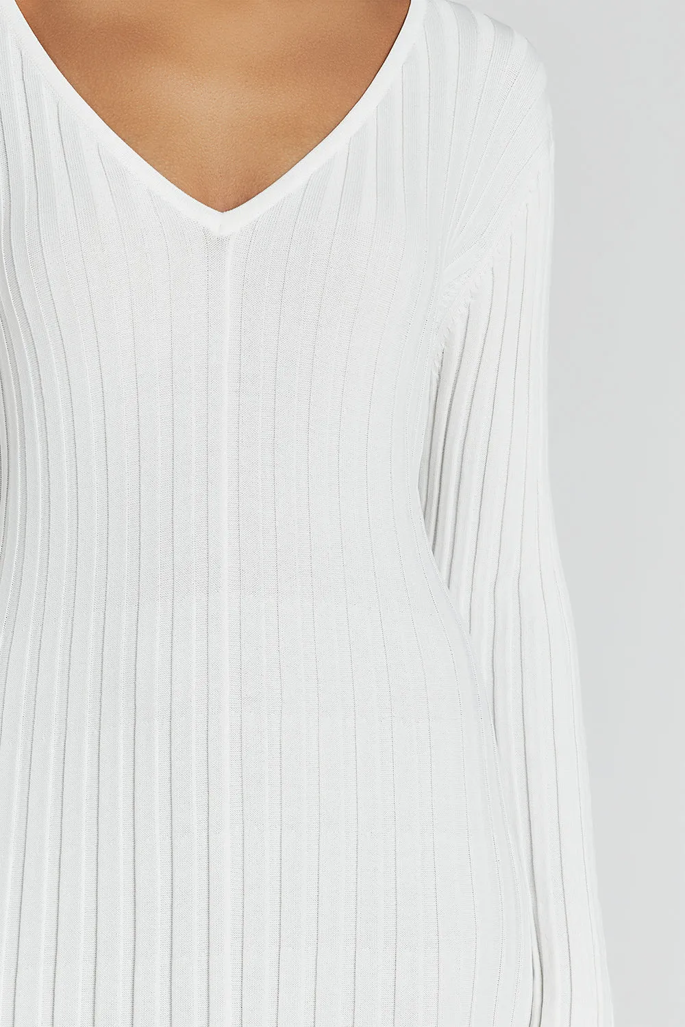 REIGN WHITE SLEEVED KNIT MIDI DRESS