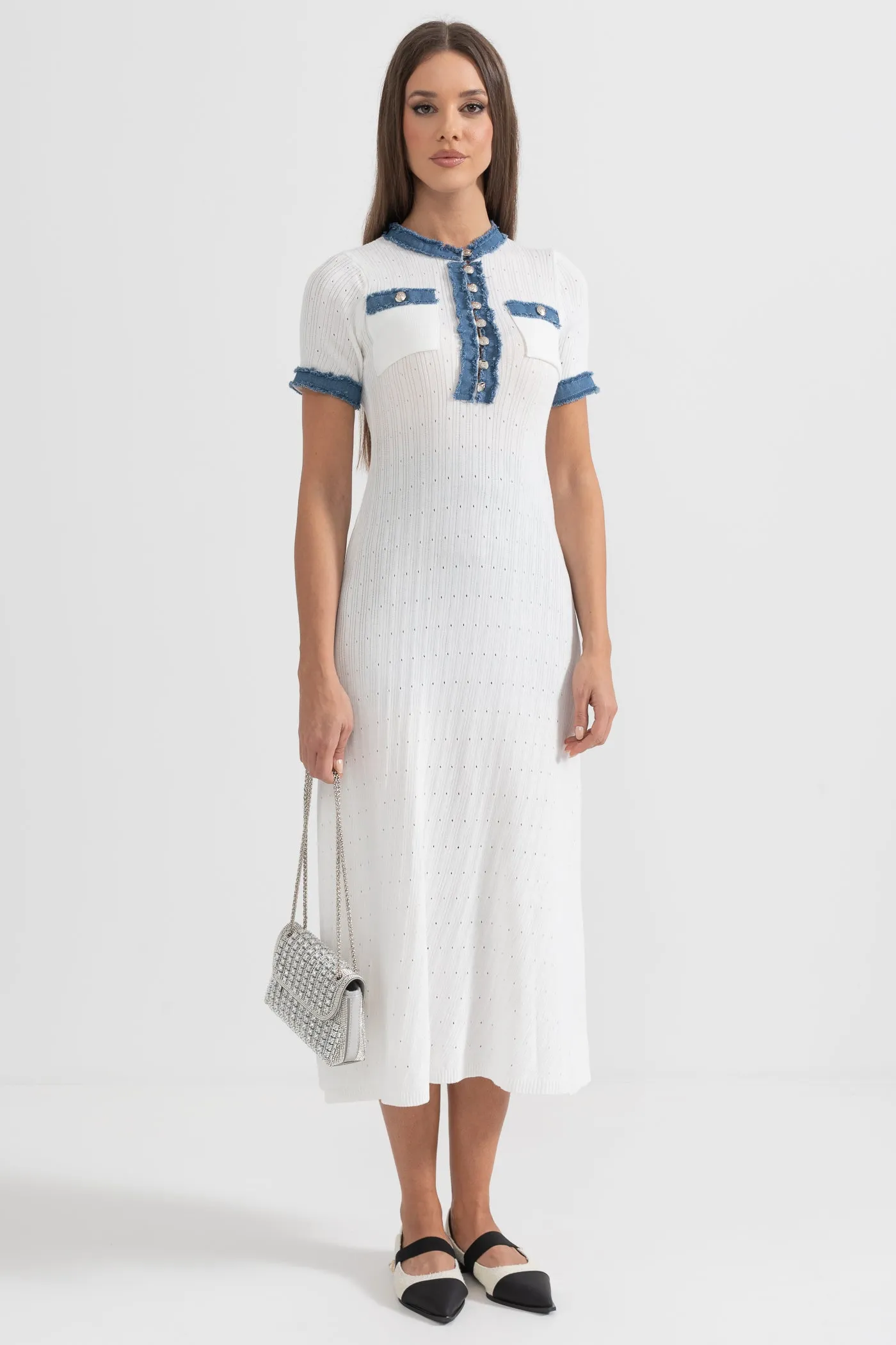 Ribbed Knit Midi Dress - White