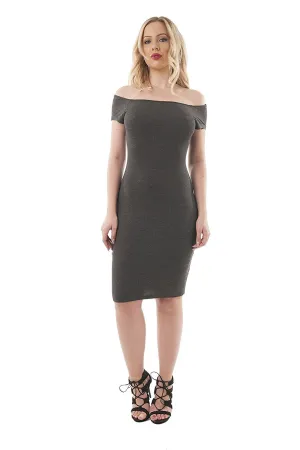 Short Sleeve Ribbed Square Neck V Back Body Con Midi Dress