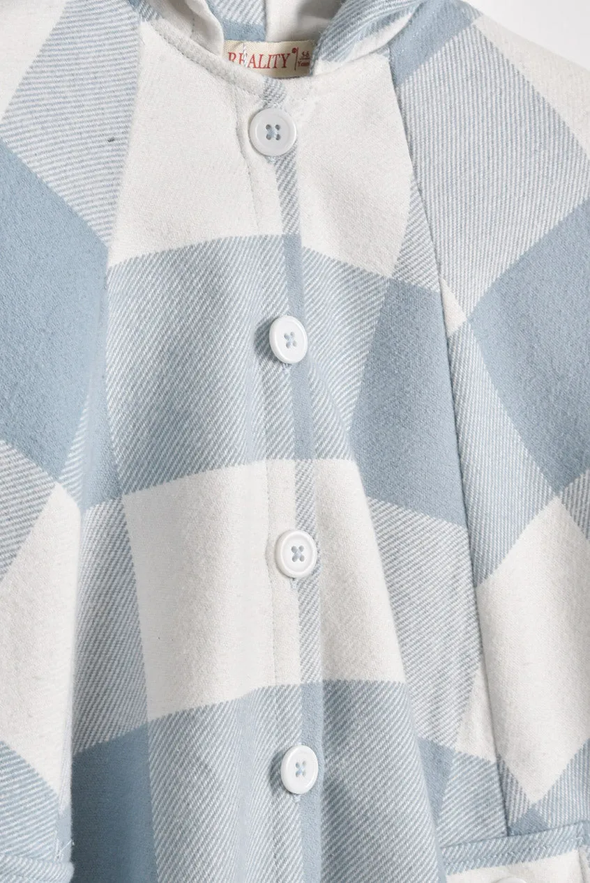 Sky Blue Plaid Corduroy Hooded Cape