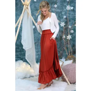 Smocked Waist Rust Maxi Skirt