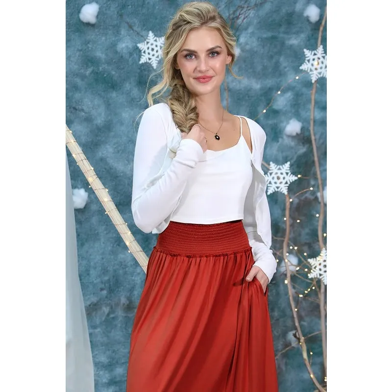Smocked Waist Rust Maxi Skirt