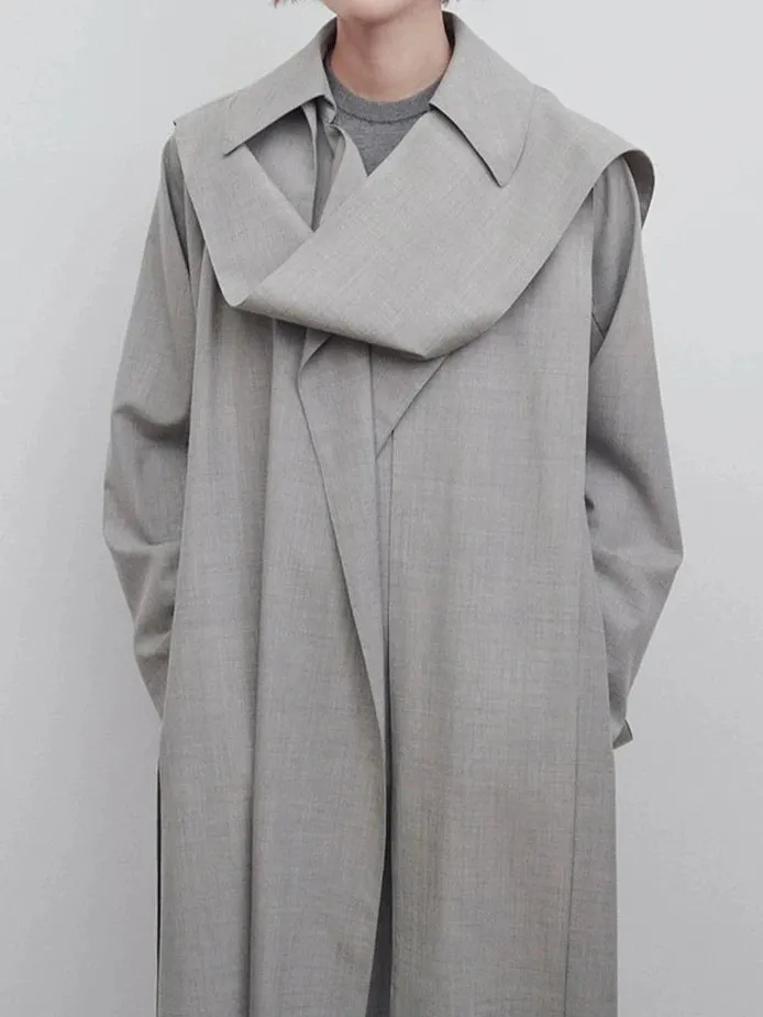 Solid Patchwork Long Sleeve Spliced Pocket Long Coat