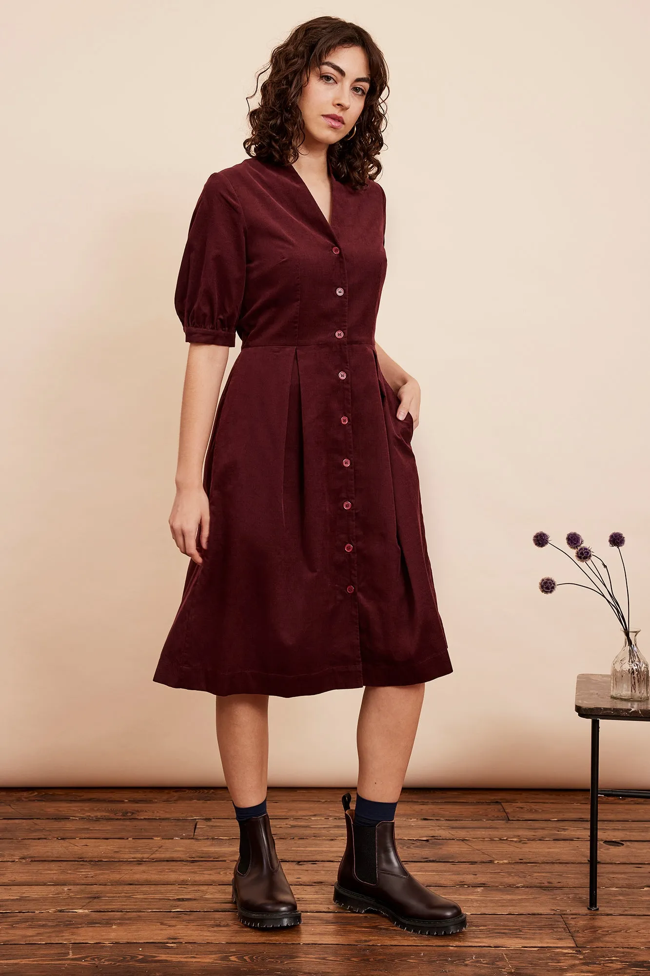 Stella Needlecord Bordeaux Shirt Dress