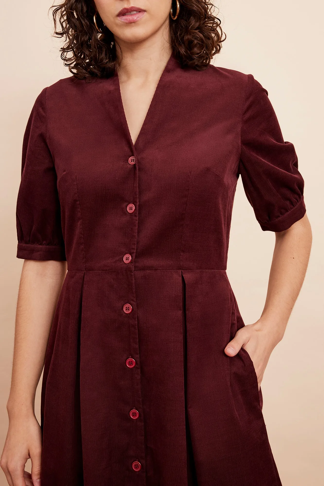 Stella Needlecord Bordeaux Shirt Dress