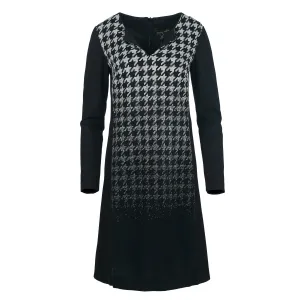 Straight Jacquard Detail Long Sleeve Knit Dress