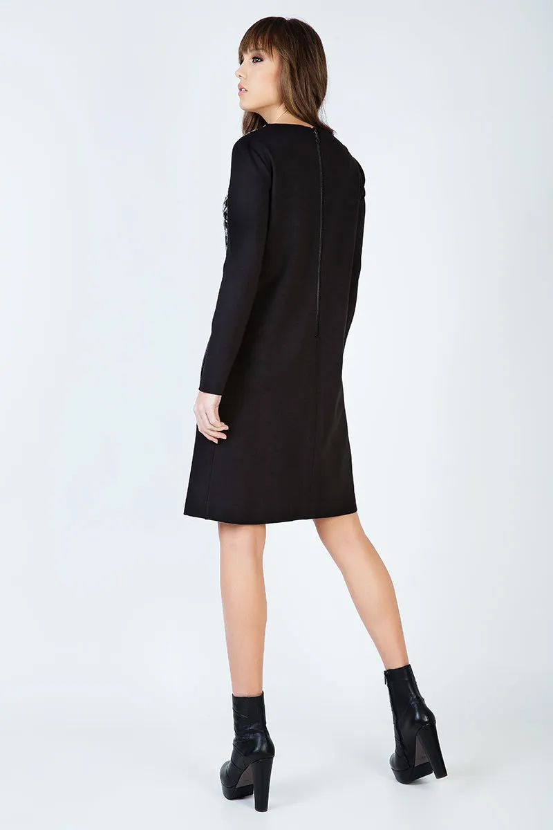 Straight Jacquard Detail Long Sleeve Knit Dress
