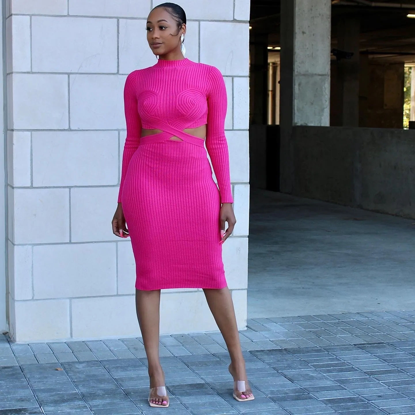 Swirl Forever Knit Dress(fuchsia)
