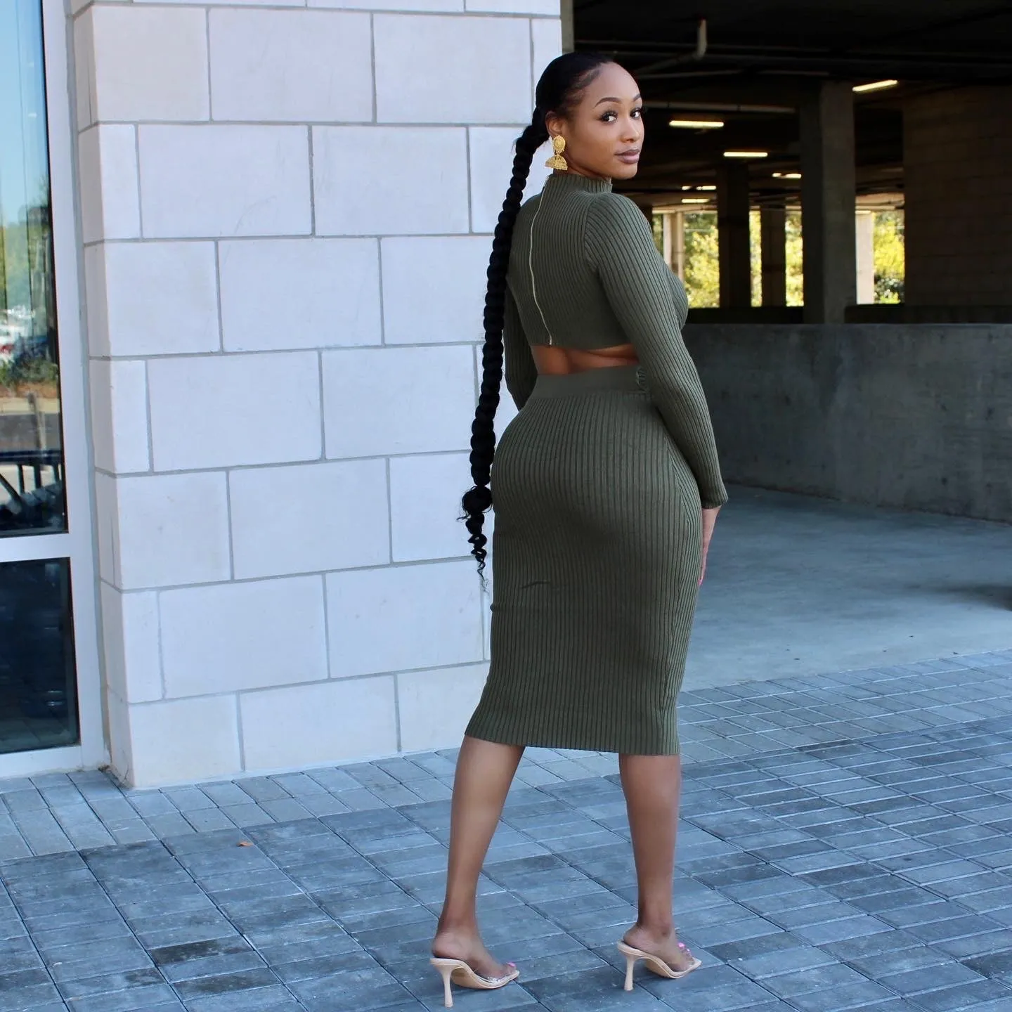 Swirl Forever Knit Dress(olive)