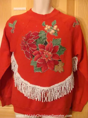 Tacky Cheap Christmas Sweatshirt with Poinsettias