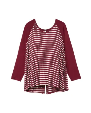 Tessie Long Sleeve Contrast Split Back Tee | Burgundy / White