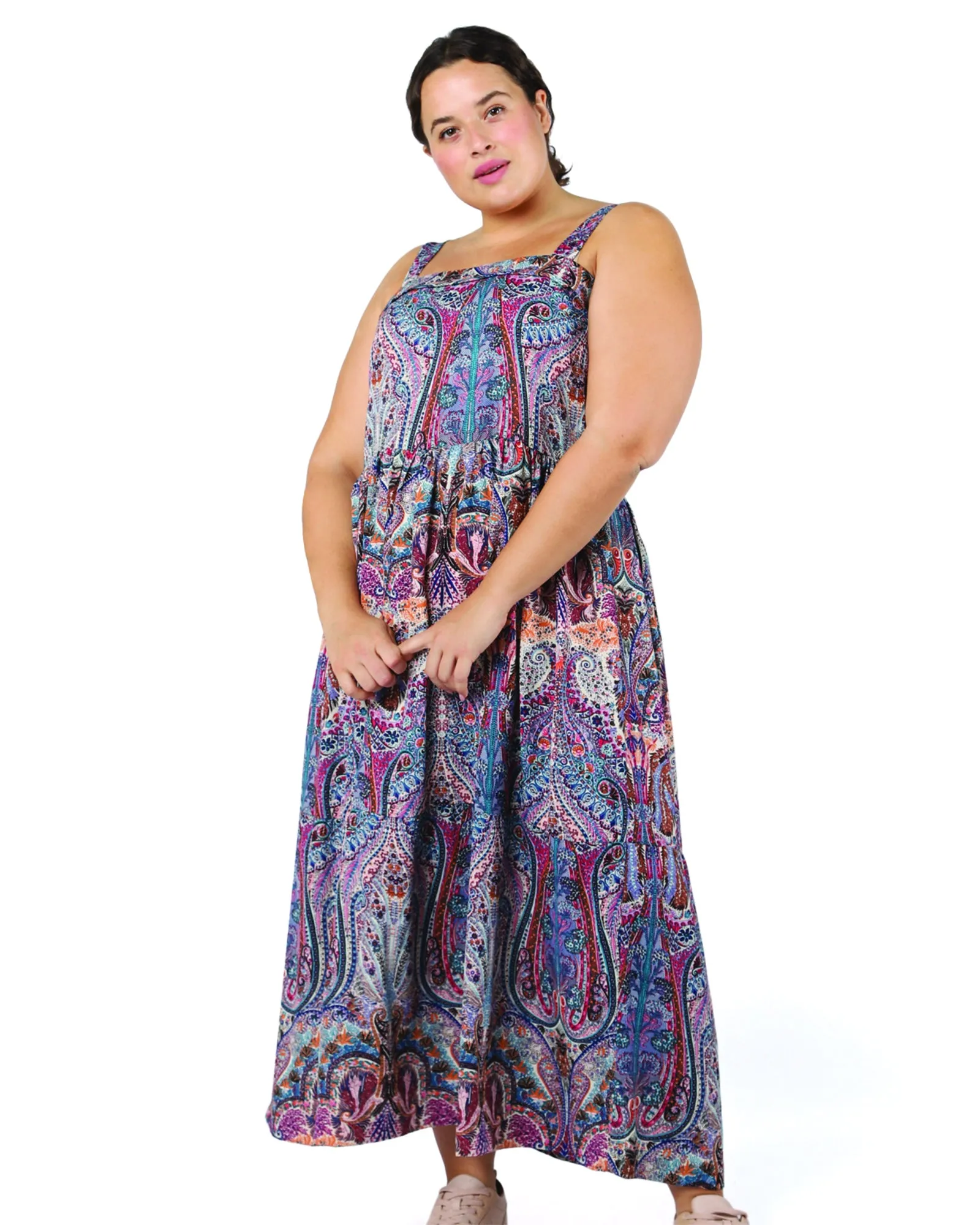 Thalia Tiered Maxi Dress | Brown / Red