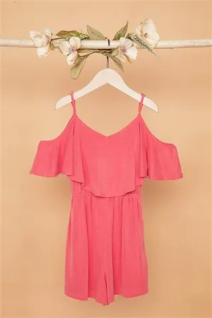 Toddler Girls Peach Cold Shoulder Cami Romper /1-2-2-1