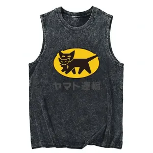 Tokyo-Tiger Black Cat Transport Pattern Japanese Washed Tank