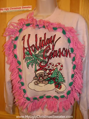 Ugly Christmas Tacky Sweatshirt Retro 80s with Pink Fringe Child(q37)