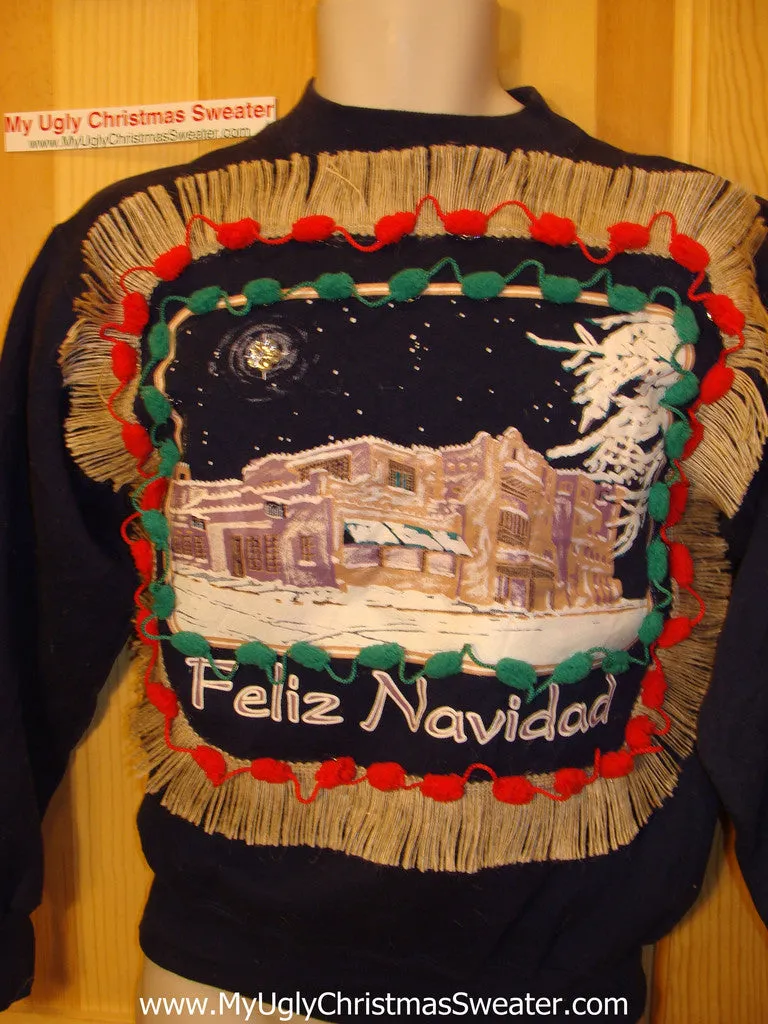Ugly Christmas Tacky Sweatshirt Santa with Fringe (q23)