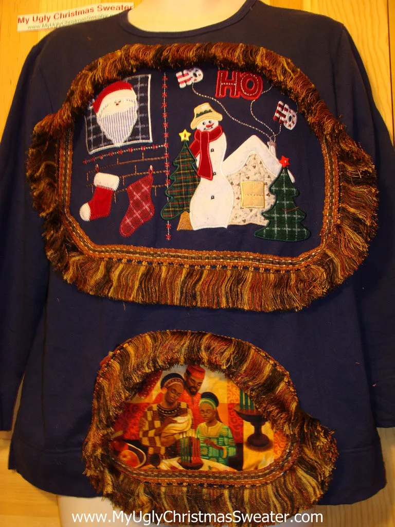 Ugly Kwanzaa Kwanza Tacky Sweatshirt with Fringe (q61)