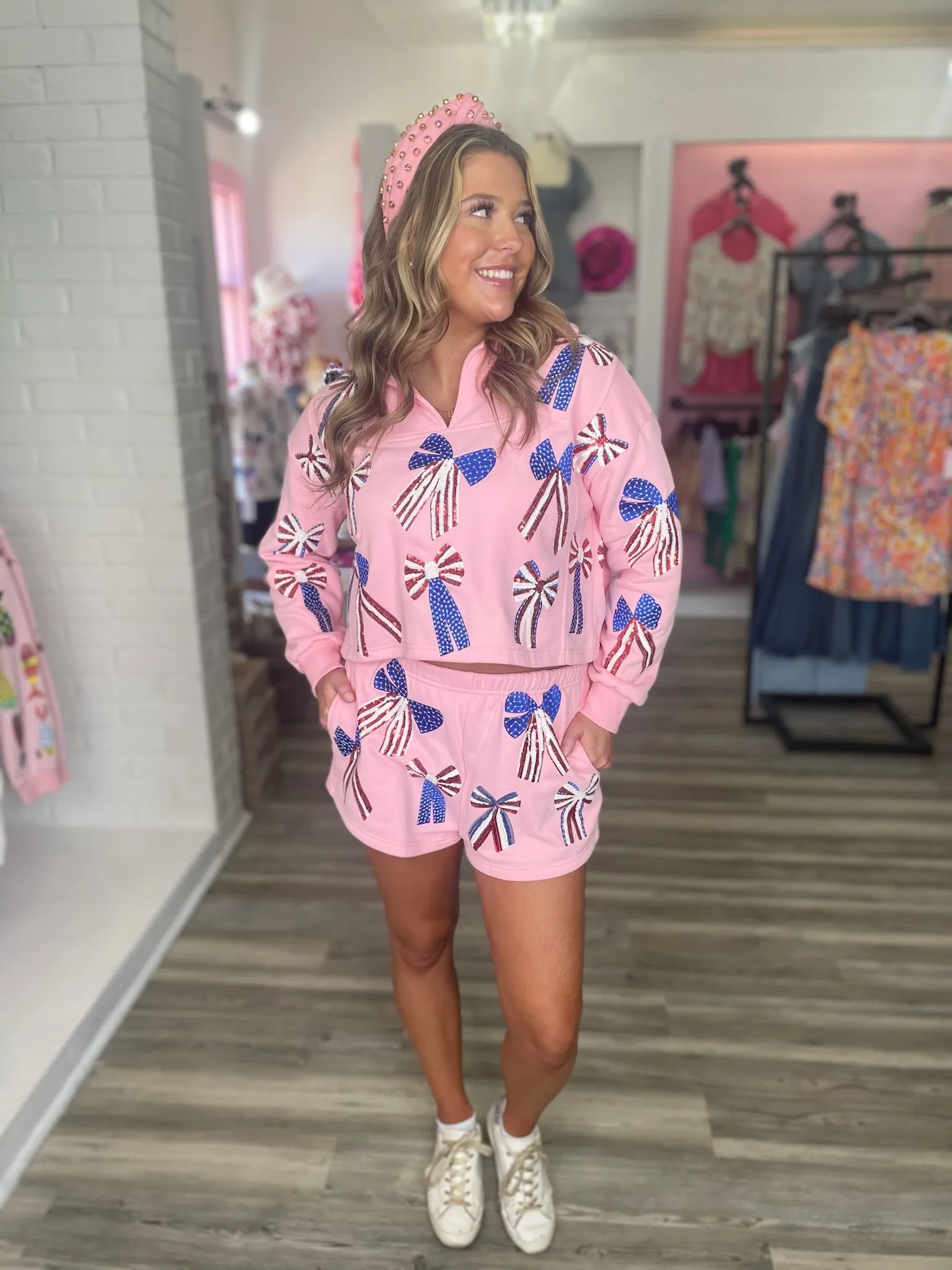 USA Bow Collar Sweatshirt - Light Pink [Queen of Sparkles]