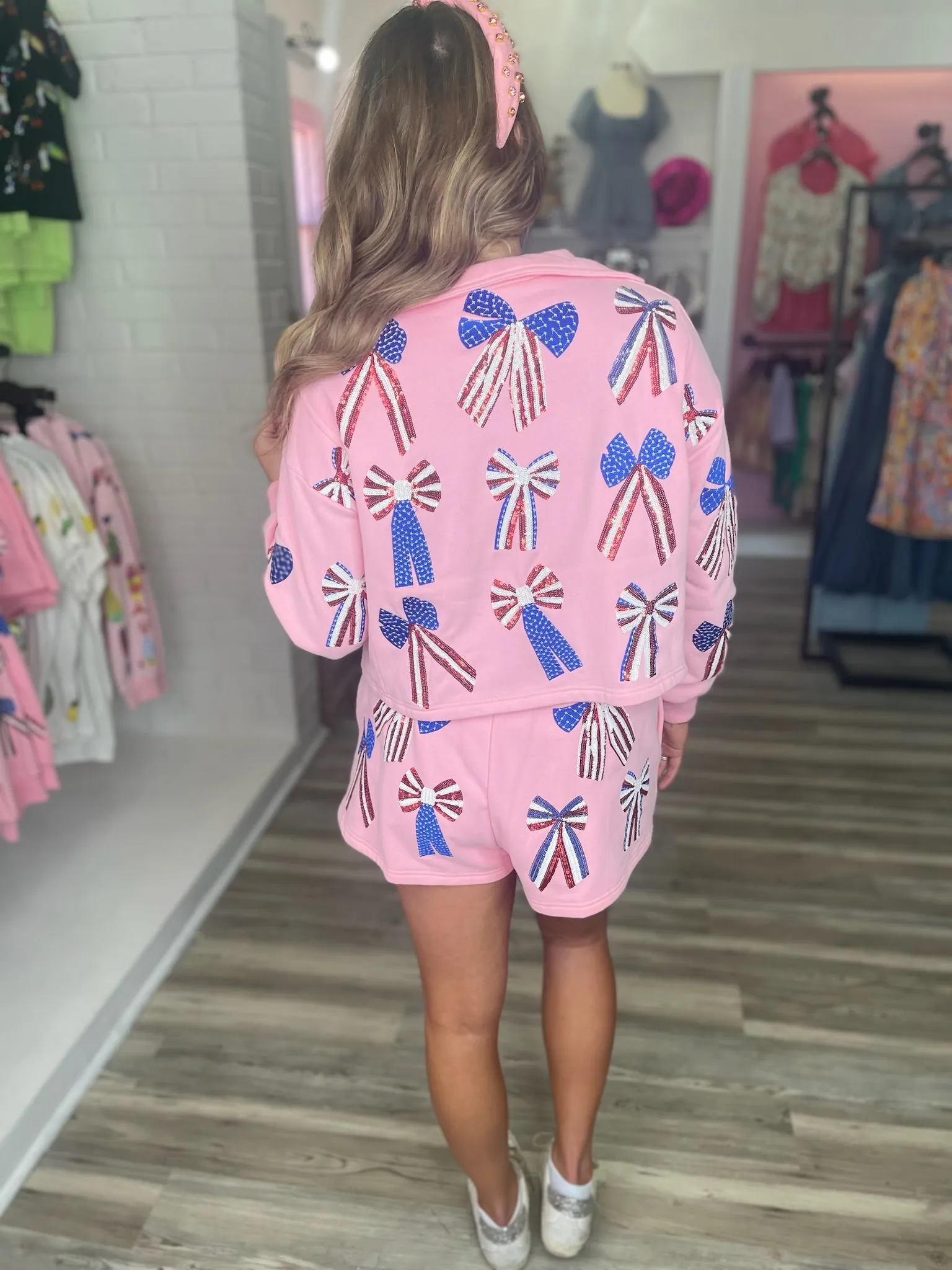 USA Bow Collar Sweatshirt - Light Pink [Queen of Sparkles]