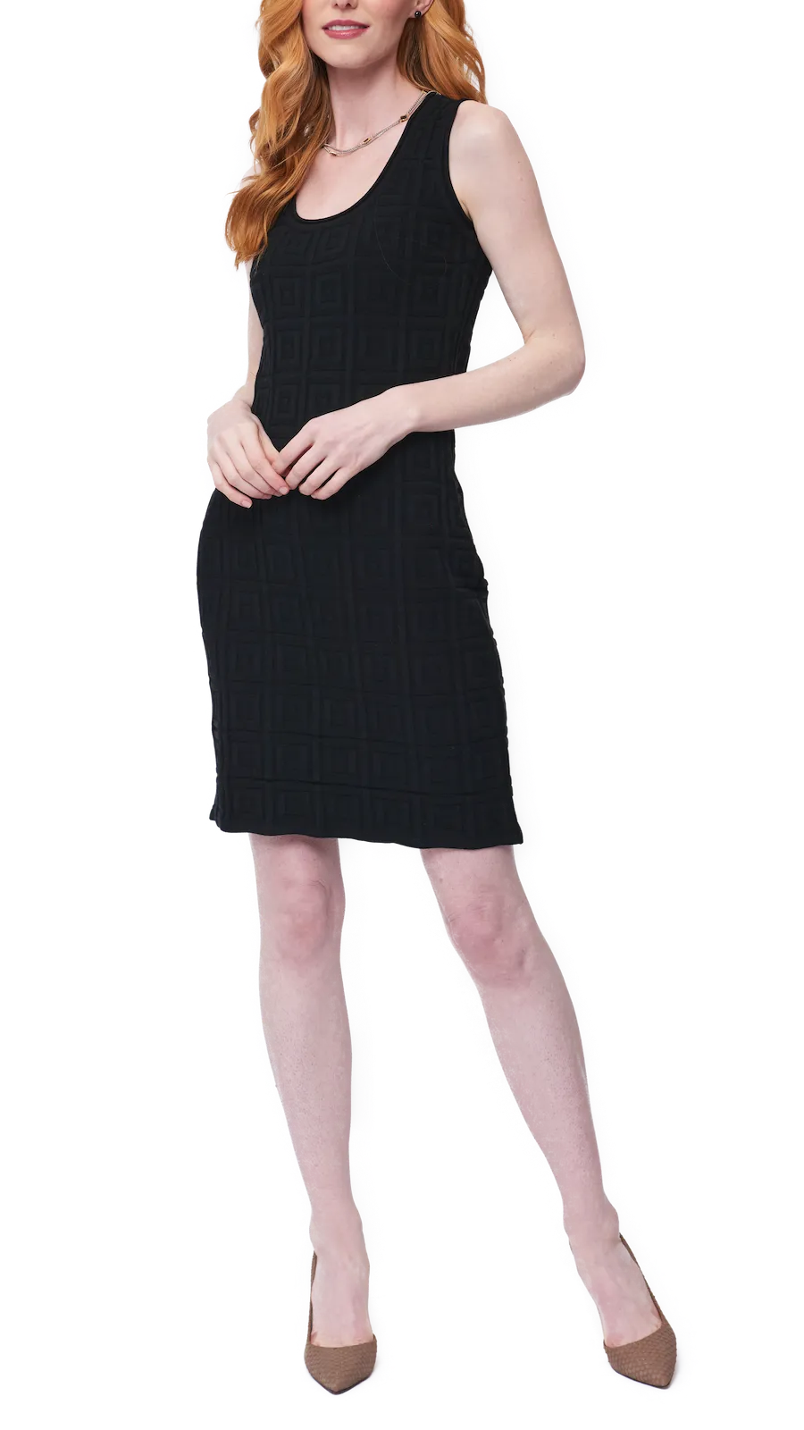 Vera Square-Detail Knit Sheath Dress - Black