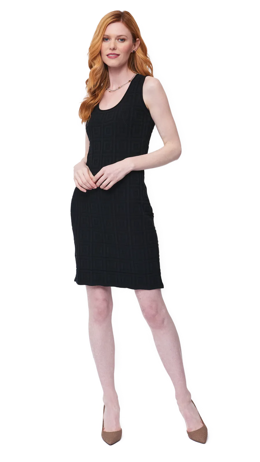 Vera Square-Detail Knit Sheath Dress - Black