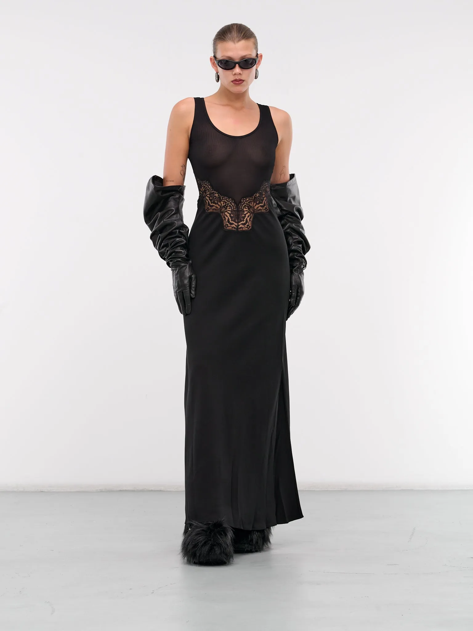Verna Lace Tank Dress (24023263-BLACK)
