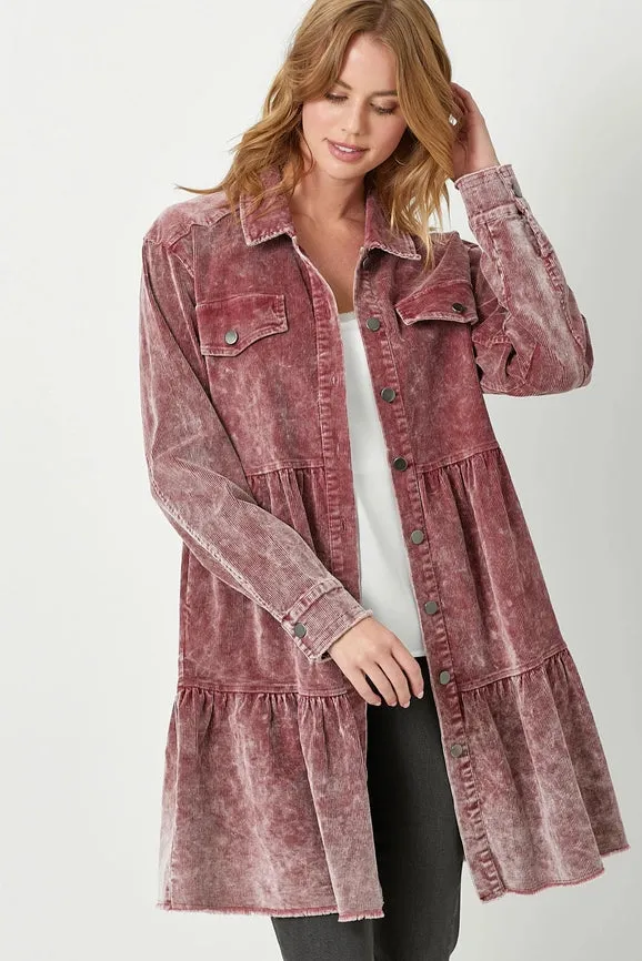 Washed Corduroy Tiered Dress Coat