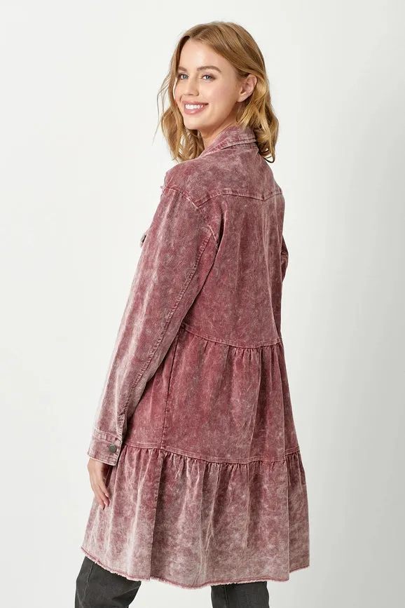 Washed Corduroy Tiered Dress Coat