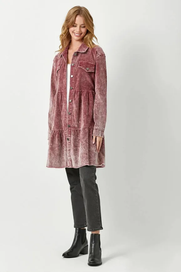 Washed Corduroy Tiered Dress Coat