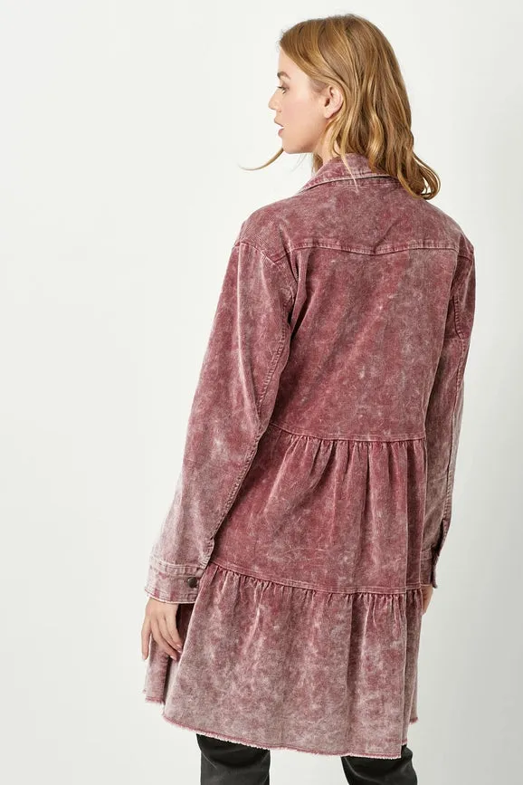 Washed Corduroy Tiered Dress Coat