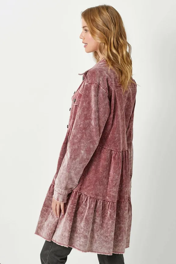 Washed Corduroy Tiered Dress Coat