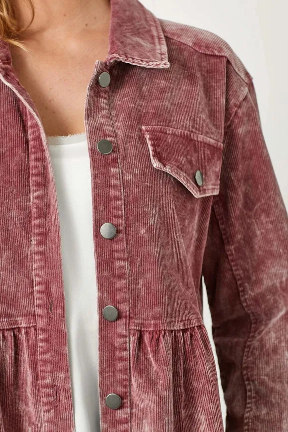 Washed Corduroy Tiered Dress Coat