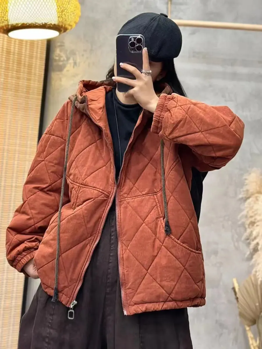 Women Colorblock Cotton Hooded Coat