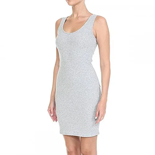 Womens- Basic Mini Ribbed Knit Scoop Neck Sleeveless Midi Body Con Dress