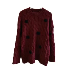 Women's Korean Style Floral Crew Neck Knitted Sweater Female Casual Oversized Sweater Thick Warm Twist Knit Top C-100