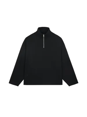 Women's Recycled Wool Jersey Half-Zip Sweater—black