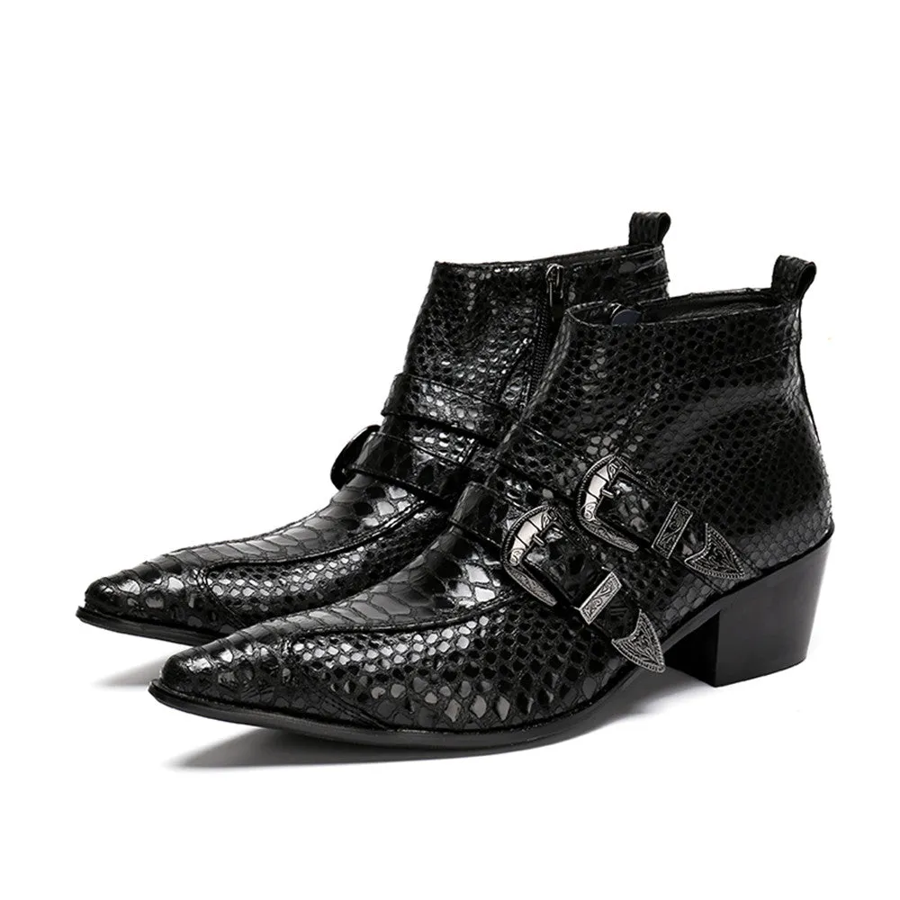 Zip Animal Pattern Pointed Men Boots
