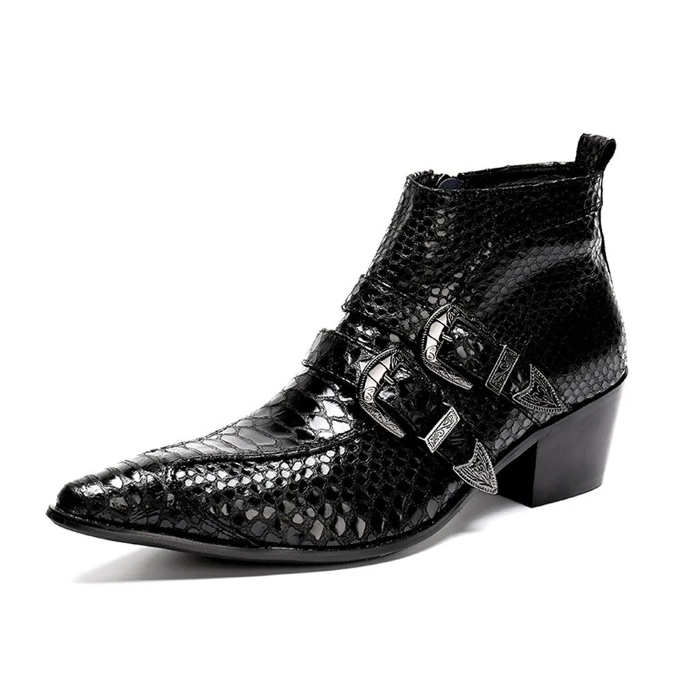 Zip Animal Pattern Pointed Men Boots