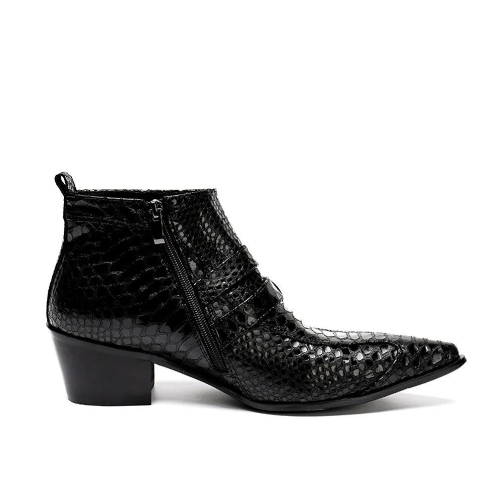 Zip Animal Pattern Pointed Men Boots