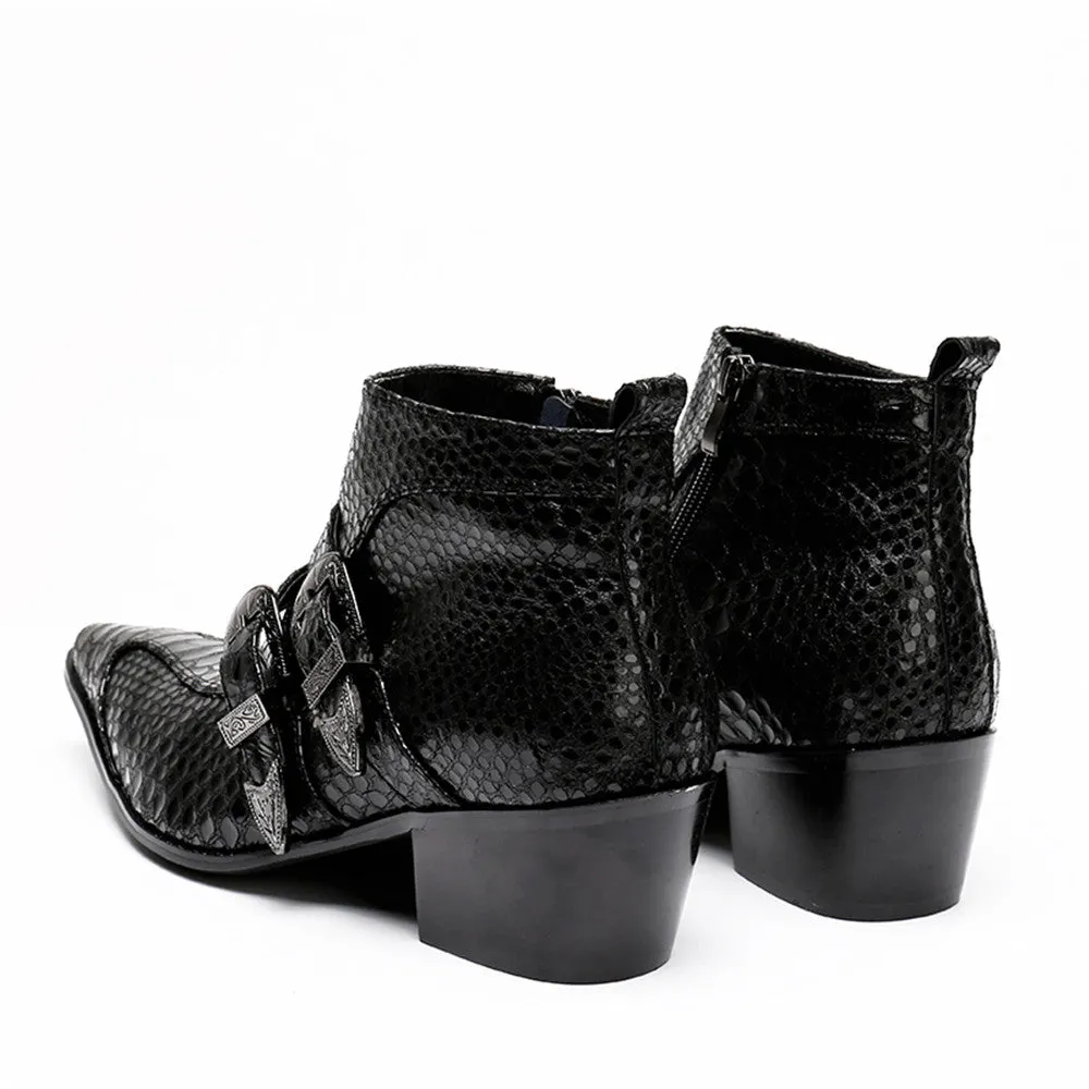Zip Animal Pattern Pointed Men Boots