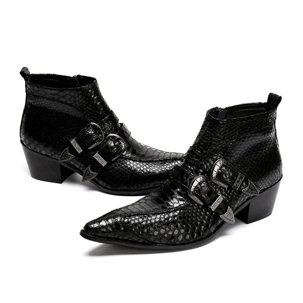 Zip Animal Pattern Pointed Men Boots