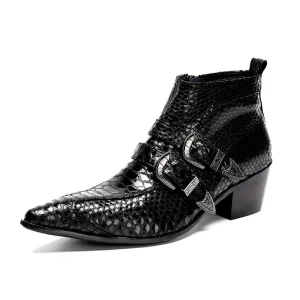 Zip Animal Pattern Pointed Men Boots